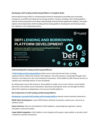 developing a defi lending and borrowing platform