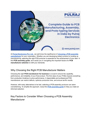 Guide to Choosing the Right PCB Assembly Manufacturer