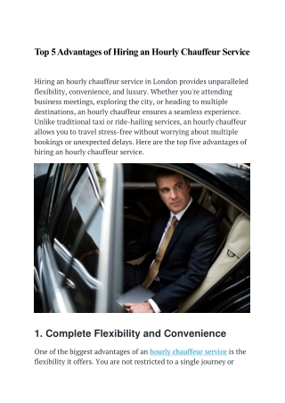 Top 5 Advantages of Hiring an Hourly Chauffeur Service