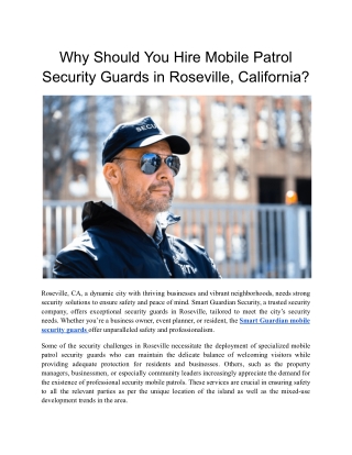 Why Should You Hire Mobile Patrol Security Guards in Roseville, California