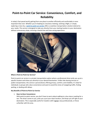 Point-to-Point Car Service: Convenience, Comfort, and Reliability