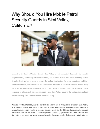 Why Should You Hire Mobile Patrol Security Guards in Simi Valley, California