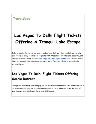 Las Vegas To Delhi Flight Tickets Offering A Tranquil Lake Escape