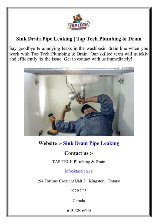 Sink Drain Pipe Leaking   Tap Tech Plumbing & Drain