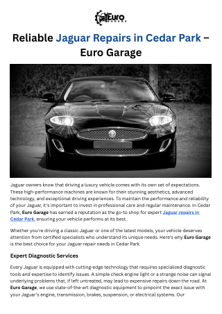 Reliable Jaguar Repairs in Cedar Park – Euro Garage