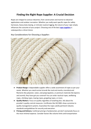 Finding the Right Rope Supplier A Crucial Decision