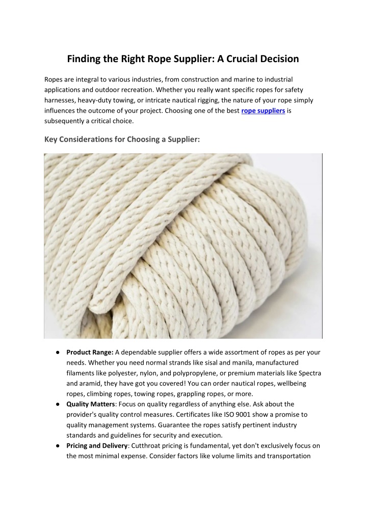 finding the right rope supplier a crucial decision