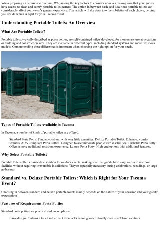Standard vs. Deluxe Portable Toilets: Which is Right for Your Tacoma Occasion?