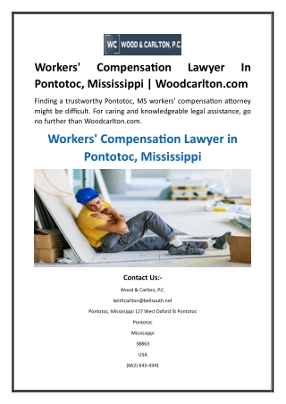 Workers' Compensation Lawyer In Pontotoc, Mississippi  Woodcarlton.com