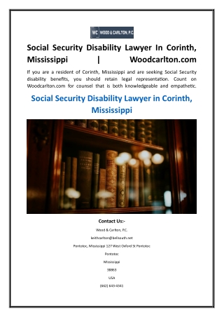 Social Security Disability Lawyer In Corinth, Mississippi  Woodcarlton.com