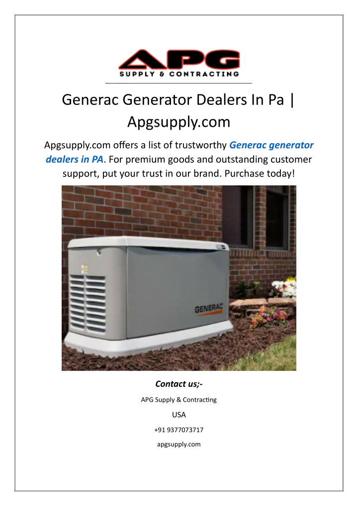 generac generator dealers in pa apgsupply com