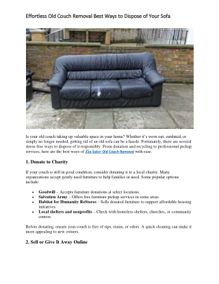 Effortless Old Couch Removal Best Ways to Dispose of Your Sofa