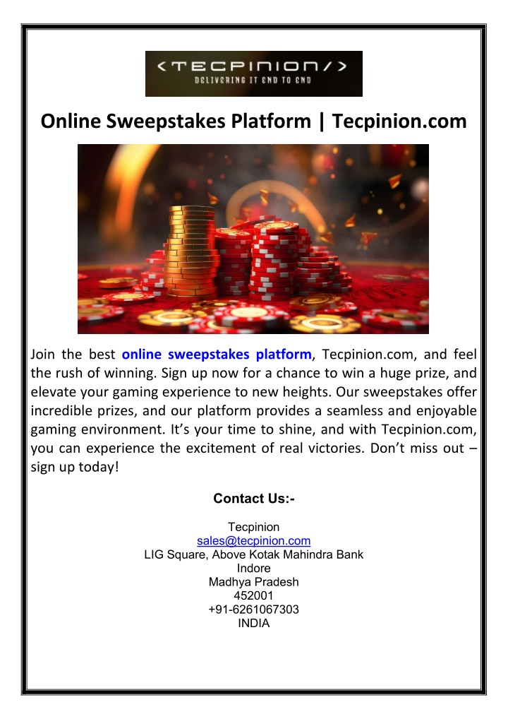 online sweepstakes platform tecpinion com