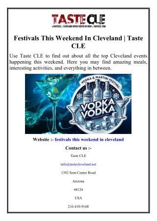 Festivals This Weekend In Cleveland  Taste CLE