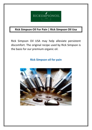 Rick Simpson Oil For Pain | Rick Simpson Oil Usa