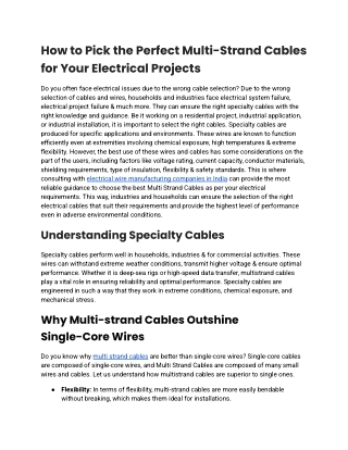 How to Pick the Right Multi Strand Cables for Your Needs