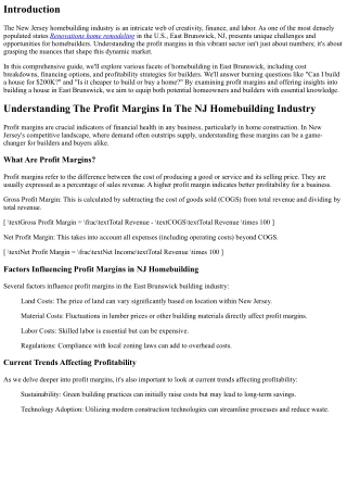 “Understanding The Profit Margins In The NJ Homebuilding Industry”