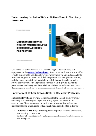 Understanding the Role of Rubber Bellows Boots in Machinery Protection