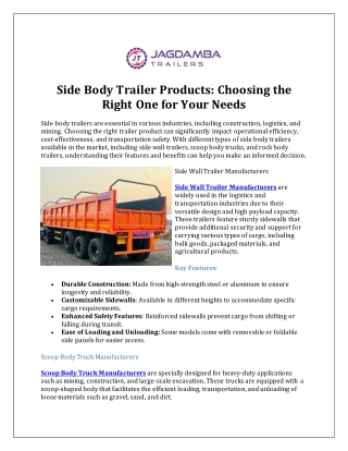 Side Body Trailer Products-Choosing the Right One for Your Needs