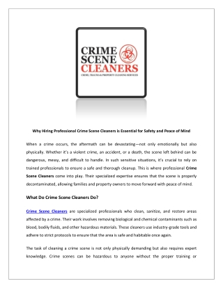 Why Hiring Professional Crime Scene Cleaners