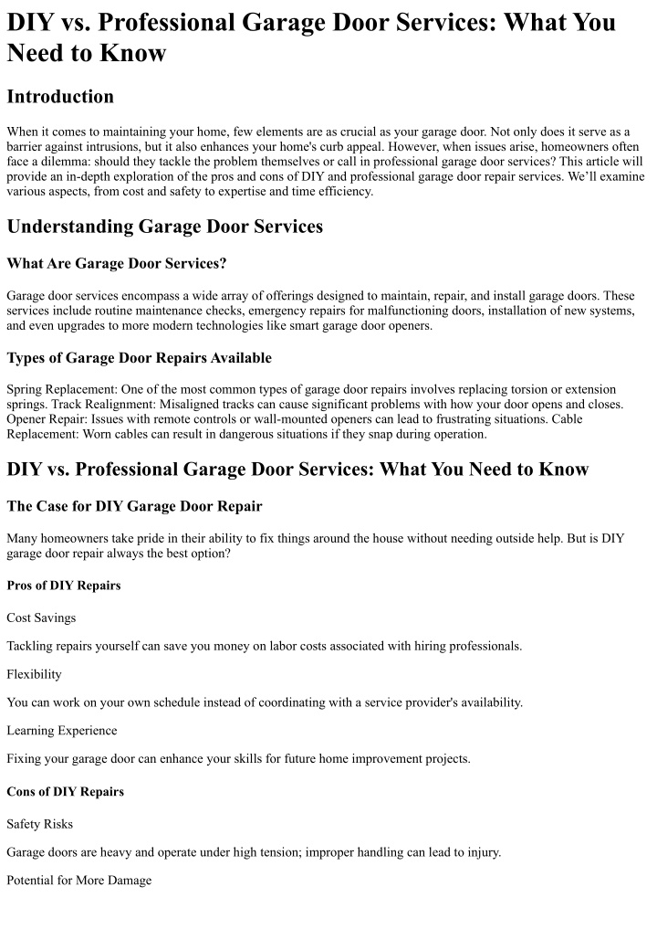 diy vs professional garage door services what