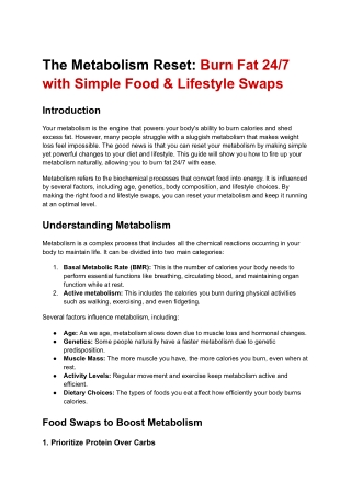 The Metabolism Reset Burn Fat 247 with Simple Food & Lifestyle Swaps
