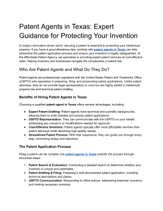 Patent Agents in Texas- Expert Guidance for Protecting Your Invention