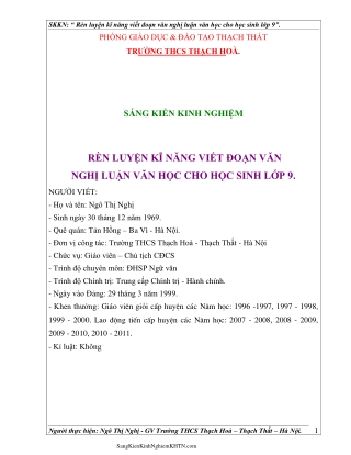 SKKN Rèn luyện kĩ năng viết đoạn văn nghị luận văn học cho học sinh lớp 9