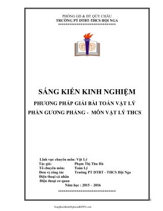 SKKN Phương pháp giải bài toán Vật lý phần  gương phẳng–Môn Vật lý THCS