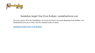 Sundarban Jungle Tour From Kolkata | sundarbanforest.com