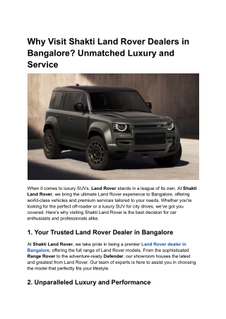 Why Visit Shakti Land Rover Dealers in Bangalore