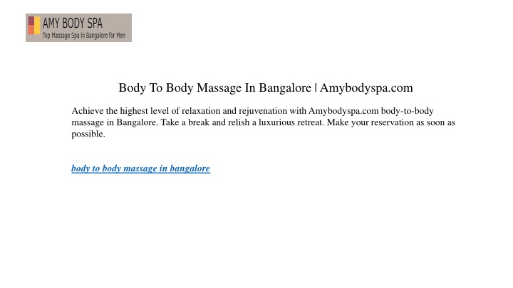 body to body massage in bangalore amybodyspa com