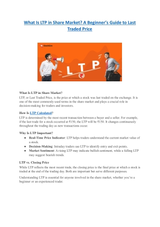 What Is LTP in Share Market? - Understanding Last Traded Price