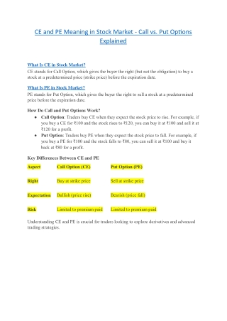 CE and PE Meaning in Stock Market - Call vs. Put Options Explained