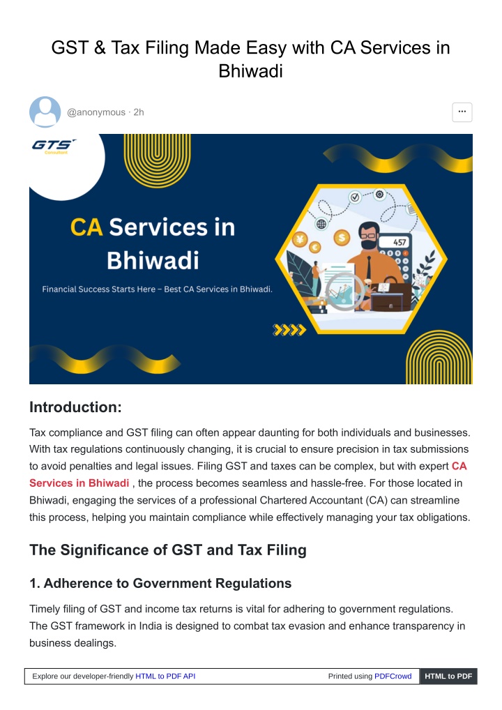 gst tax filing made easy with ca services