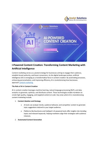 AI Powered Content Creation Transforming Content Marketing with Artificial Intelligence