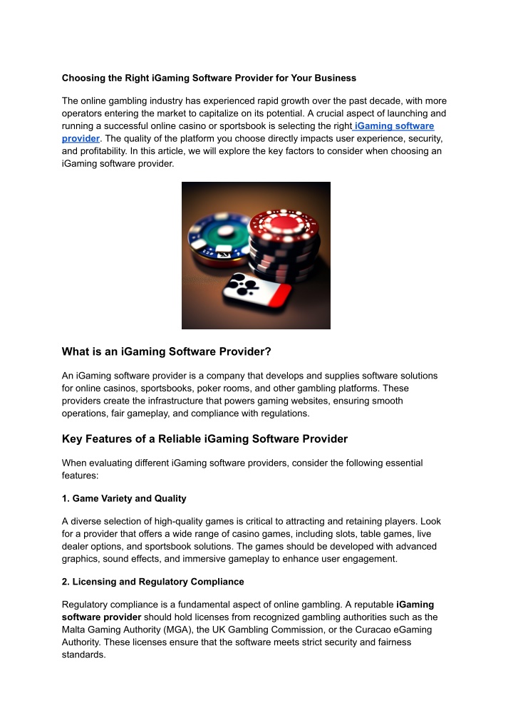 choosing the right igaming software provider