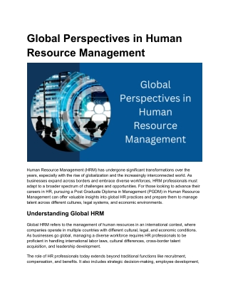 Global Perspectives in Human Resource Management