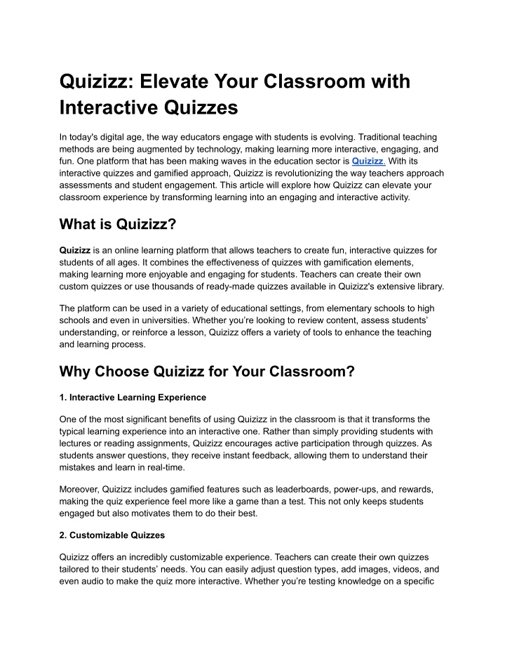 quizizz elevate your classroom with interactive