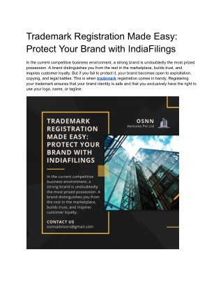 OSNN Ventures Private Limited Trademark Registration Made Easy Protect Your Brand with IndiaFilings
