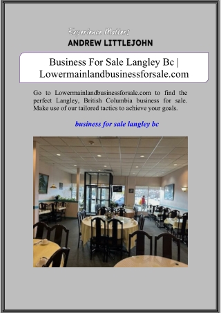 Business For Sale Langley Bc | Lowermainlandbusinessforsale.com