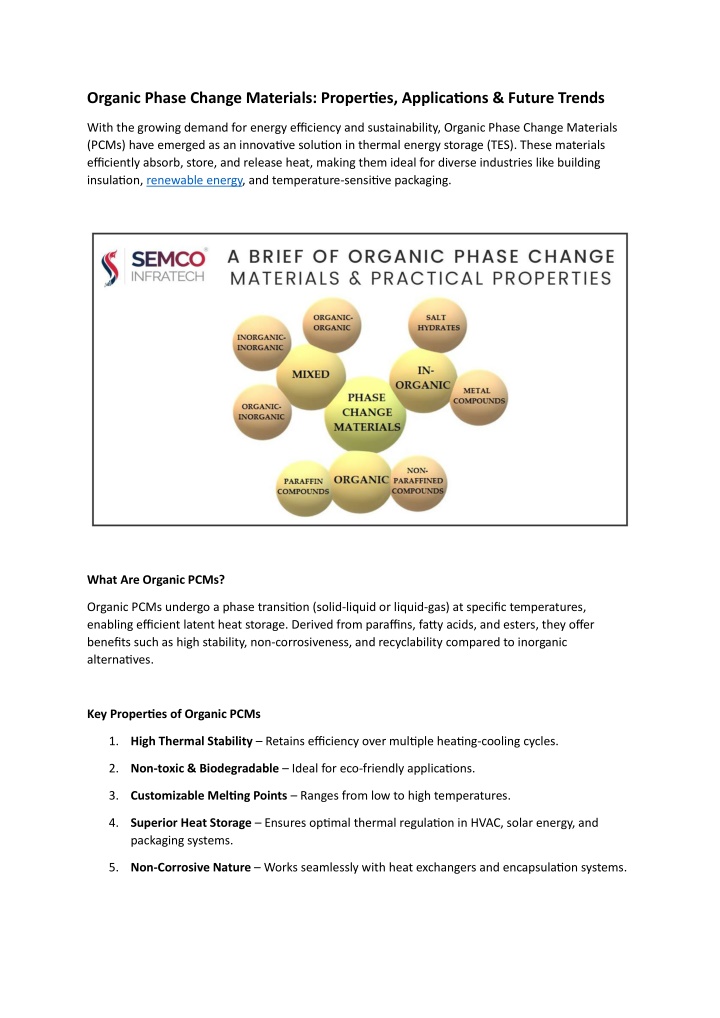 organic phase change materials properties