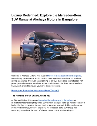 Luxury Redefined_ Explore the Mercedes-Benz SUV Range at Akshaya Motors in Bangalore