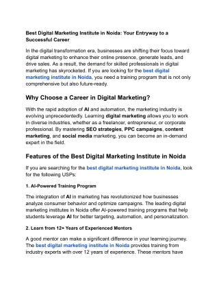 Best Digital Marketing Institute in Noida: Your Entryway to a Successful Career