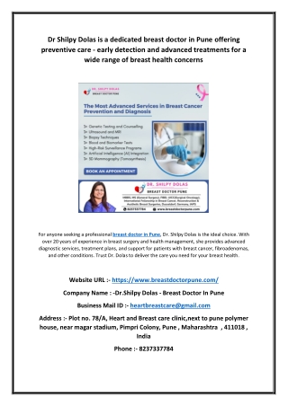 Dr Shilpy Dolas is a dedicated breast doctor in Pune offering preventive care - early detection and advanced treatments