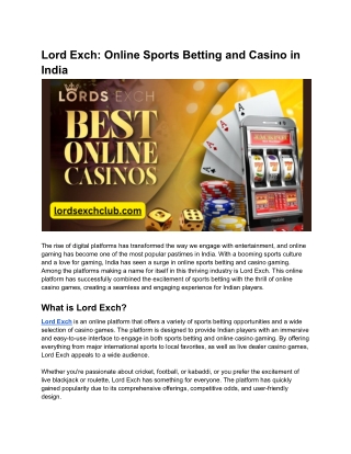 Lord Exch_ Online Sports Betting and Casino in India