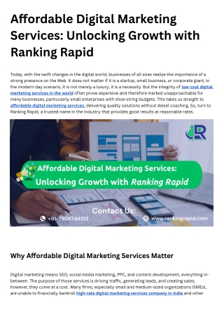 Affordable Digital Marketing Services Unlocking Growth with Ranking Rapid