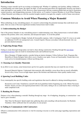 Common Mistakes to Avoid When Planning a Major Remodel