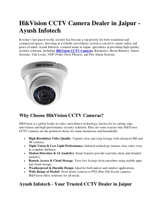 HikVision CCTV Camera Dealer in Jaipur