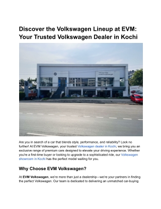 Discover the Volkswagen Lineup at EVM_ Your Trusted Volkswagen Dealer in Kochi